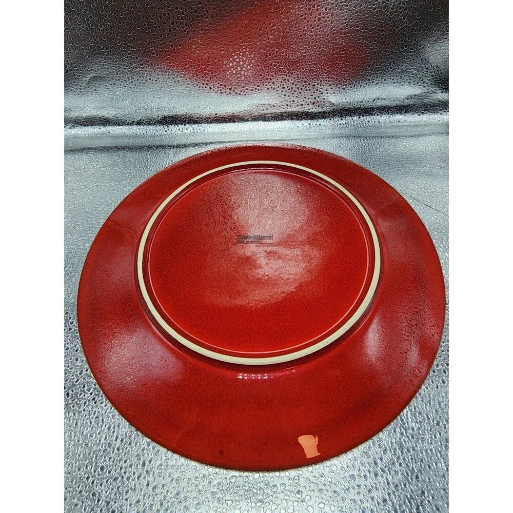 Crate & Barrel BRIGHT RED DINNER PLATE Made in BRAZIL (Set of 2)